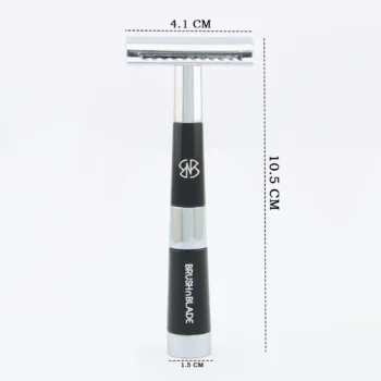 Black & Chrome Double Edge Safety Razor with Leather Pouch